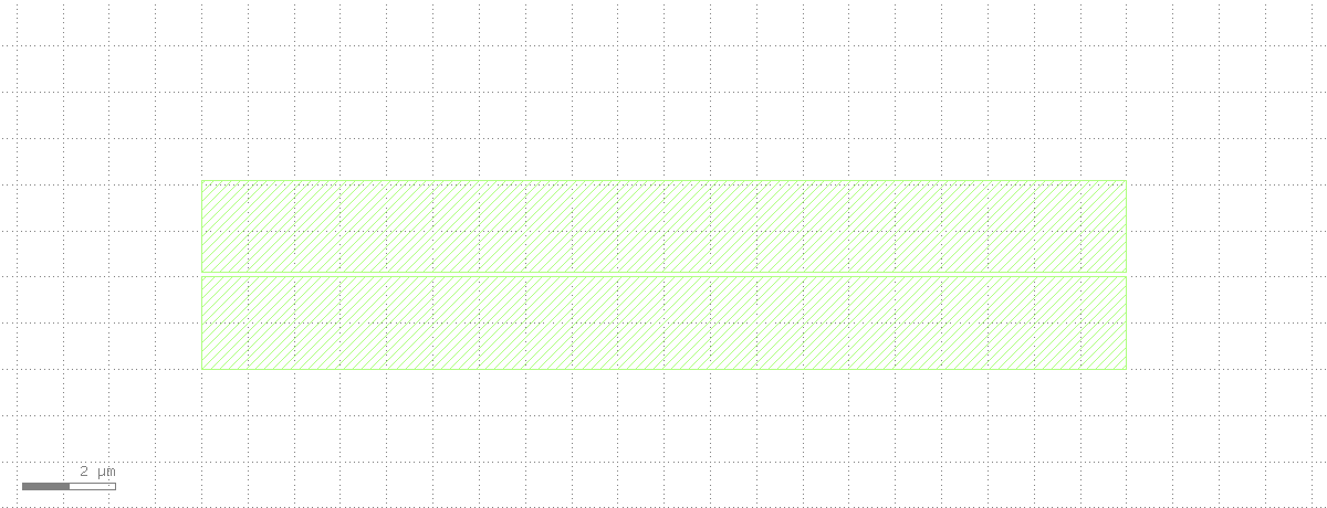 Two metal lines 0.1um apart, nearly touching at this scale