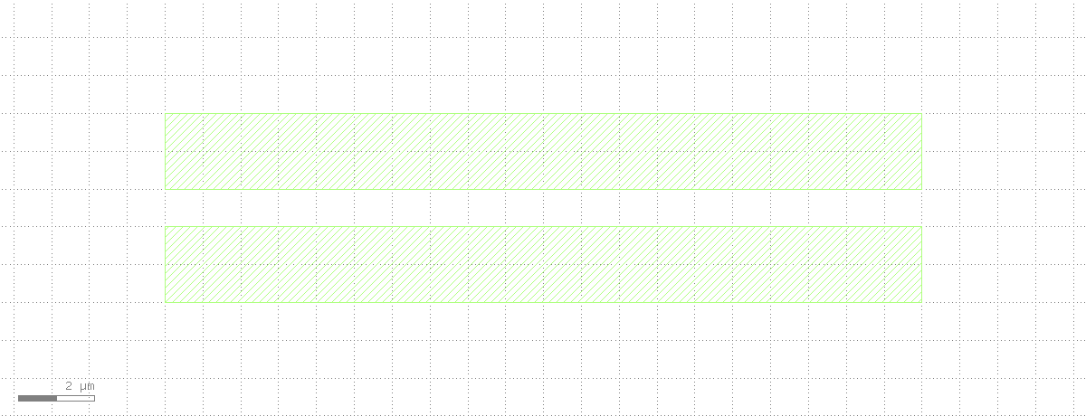 Two metal lines with 1um spacing, DRC rerun shows 0 violations