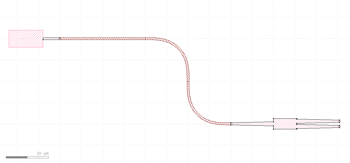 The moved-up device reconnects to the MMI through a smooth S-shaped waveguide