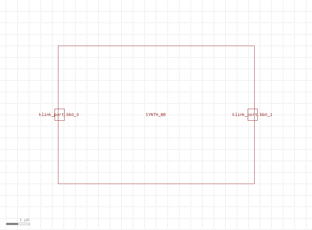 A square blackbox device outline labelled SYNTH_BB, with a red port marker bb0_0 and bb0_1 on the left and right boundary