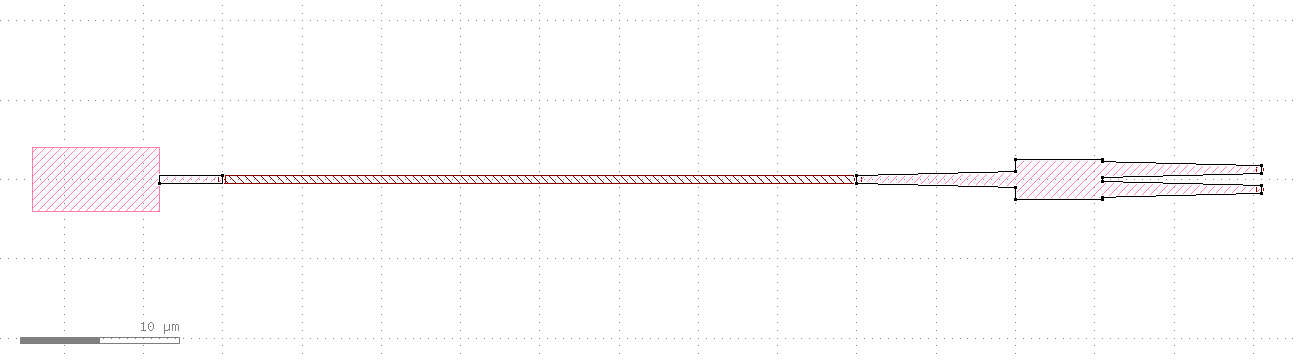 A straight waveguide connects the custom device to the MMI